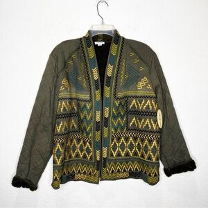 NWT Tribal Jeans Quilted Fleece Lined Southwest Santa Fe Jacket Cardigan